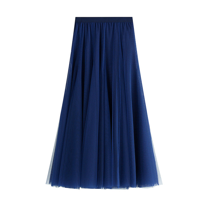 New Autumn And Winter High Waist Mid-length Tulle Skirt Pleated Skirt