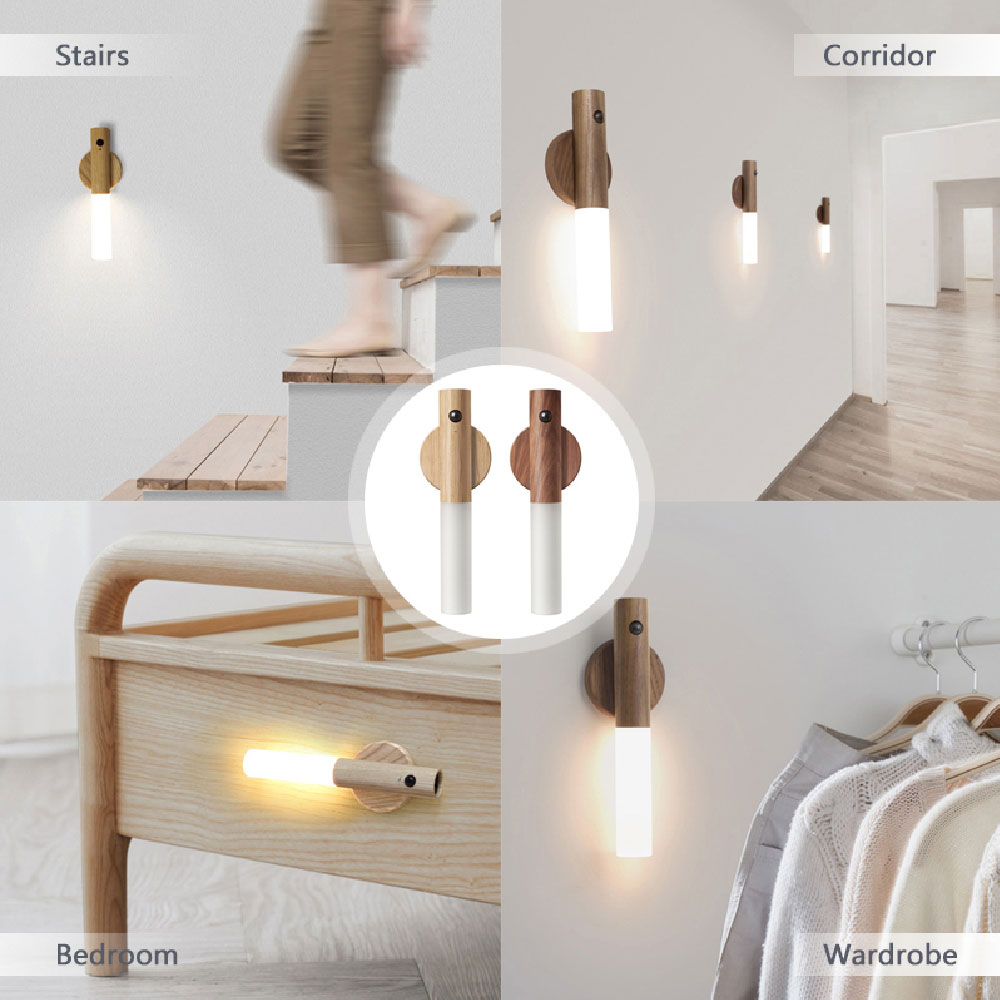 Auto LED USB Magnetic Wireless Night Light Corridors Porch Lights PIR Motion Sensor Wall Light Cabinet Lamp