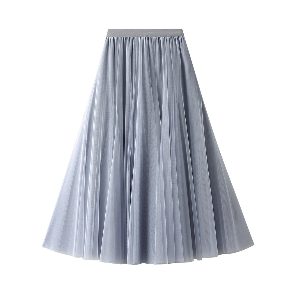 New Autumn And Winter High Waist Mid-length Tulle Skirt Pleated Skirt