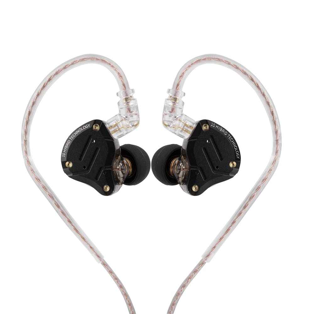 Linsoul KZ ZS10 Pro, 4BA+1DD 5 Driver in Ear Monitor, HiFi Wired Earbuds, Gaming Earbuds, Hybrid IEM Earphones with Stainless Steel Faceplate, Detachable Cable for Musician(Without Mic, Dark Black)