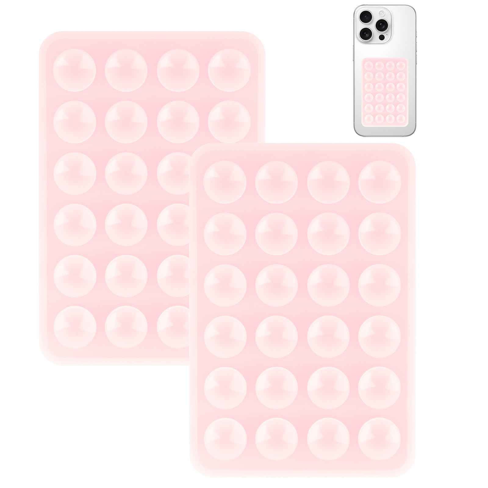 Yojaro 4Pack Silicone Suction Phone Case Mount, Silicon Adhesive Smartphones Stand Sticky, Hands-Free Phone Accessories Holder for Selfies and Videos (Black & White & Translucent & Light Pink)