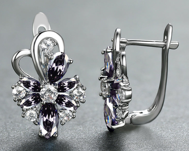 Rose Ring Colorful Flower Drop-shaped Zircon Earrings