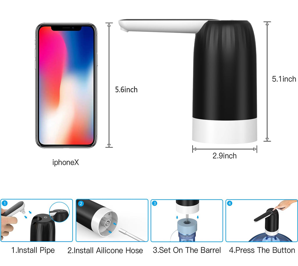 Myvision 2 Pack Electric Portable 5 Gallon Water Dispenser, Universal Micro USB Charging Water Bottle Pump, 3-5 Gallon Jug Water Dispenser with Silicone Cap (2pcs Mode 9)