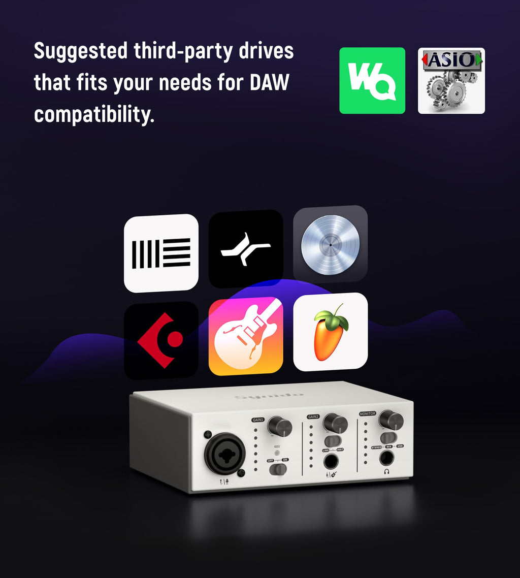 Synido USB C Audio Interface for Recording Music, Streaming, Podcasting with XLR, Line Input, 24bit/48kHz, 48V Phantom Power, 2-channel, Silver