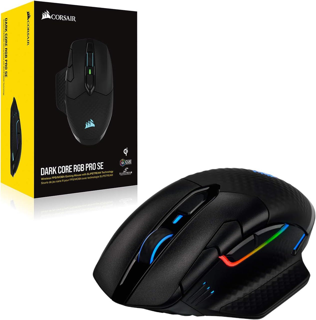 Corsair Dark CORE RGB PRO SE Wireless FPS/MOBA Gaming Mouse with Qi Charging – 18,000 DPI – 8 Programmable Buttons – Sub-1ms Wireless – iCUE Compatible – PC, Mac, PS5, PS4, Xbox – Black