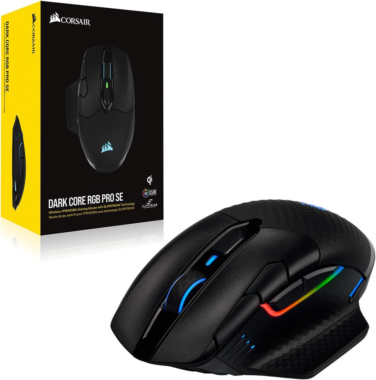 Corsair Dark CORE RGB PRO SE Wireless FPS/MOBA Gaming Mouse with Qi Charging – 18,000 DPI – 8 Programmable Buttons – Sub-1ms Wireless – iCUE Compatible – PC, Mac, PS5, PS4, Xbox – Black