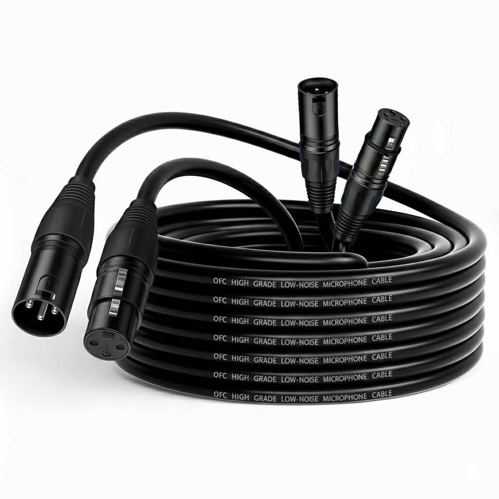 XLR Cables 5FT 2 Pack,XLR Male to Female 3 Pins Microphone Cable,Shielded Balanced Oxygen-Free Copper (OFC) Speaker Cord