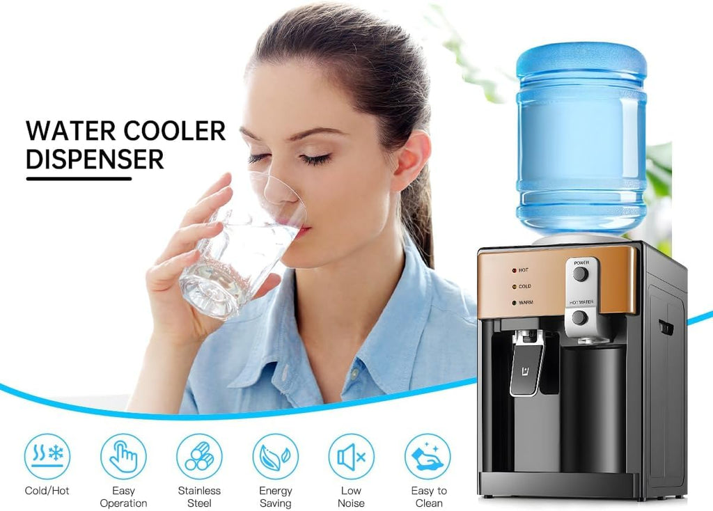 Housiwill Countertop Water Dispenser, Top Loading Water Cooler for 1.2 to 5 Gallon, 3 Temperature Settings Room Temperature Water Cold Hot Water Dispenser, Suitable for Home, Office, Dorm Bedside Use