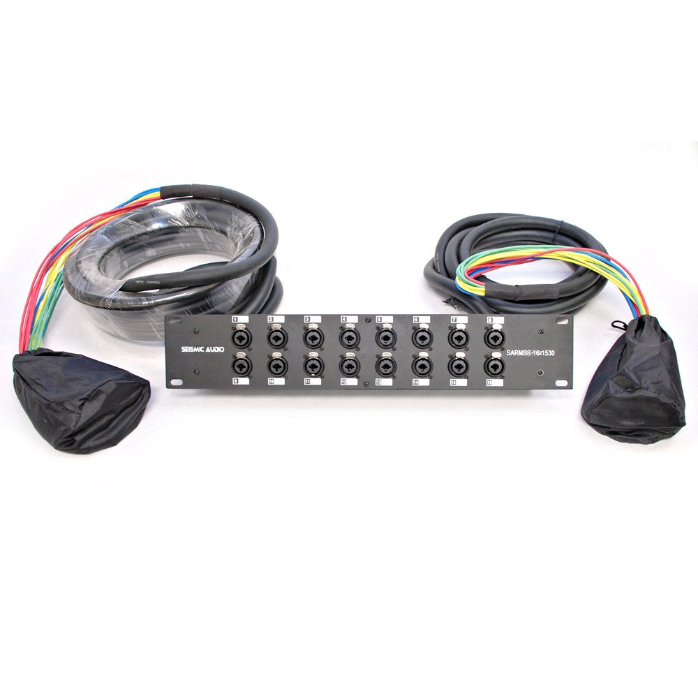 Seismic Audio SARMSS-16x515 Rack Mount 16 Channel XLR TRS Combo Splitter Snake Cable - 5' & 15' XLR trunks