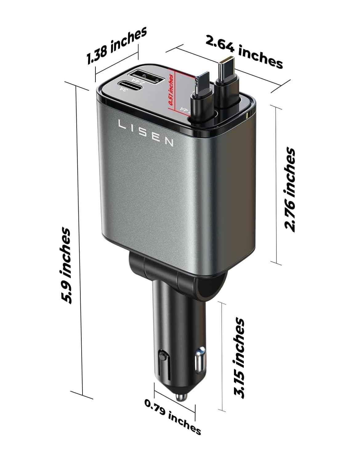 LISEN Retractable Car Charger, Gifts for Mothers Day 2026, 84W Car Charger USB C Fast Charge, Gifts for Mom Dad Him Her, Travel Essentials Car Accessories for Men Women Gifts for iPhone 17 16 15 14 13