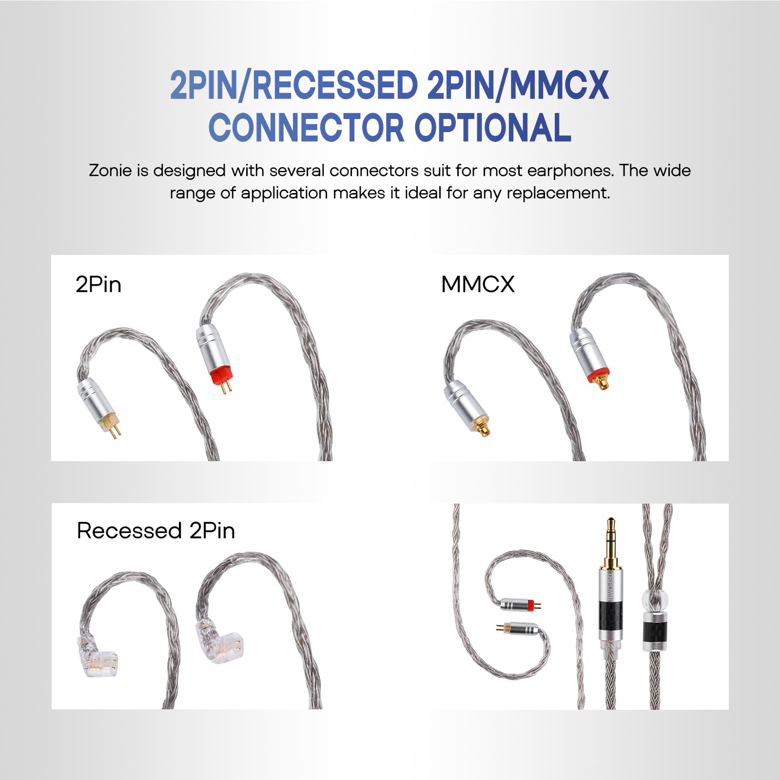 Linsoul Tripowin Zonie IEM Cable, 16 Core Silver Plated Earphone Upgraded Cords, 1.25m SPC in Ear Monitor Cable for 7hz Zero:2 Orchestra Lite Cadenza Hype4 Supermix4(2pin 0.78mm, 3.5mm)(Violet)