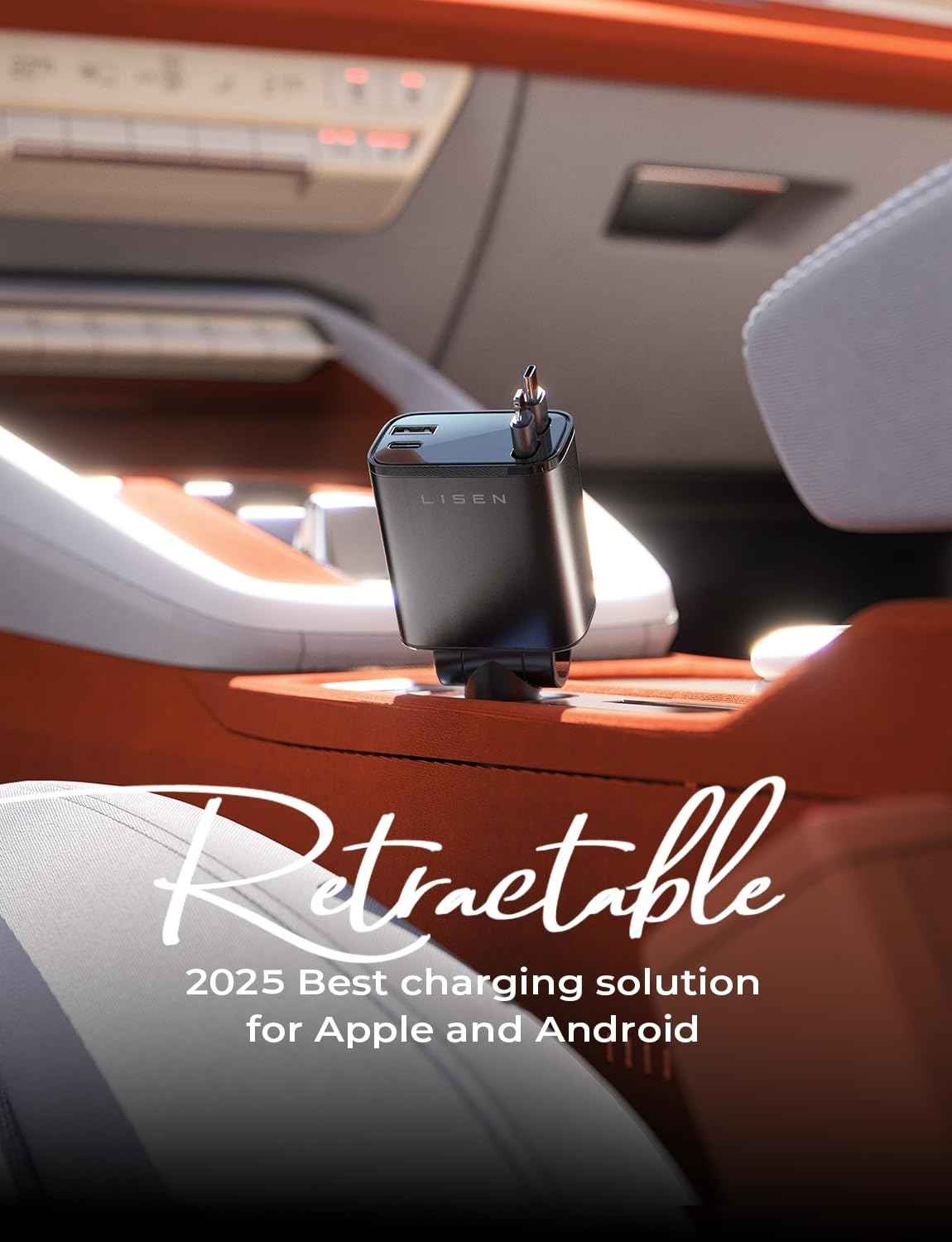 LISEN Retractable Car Charger, Gifts for Mothers Day 2026, 84W Car Charger USB C Fast Charge, Gifts for Mom Dad Him Her, Travel Essentials Car Accessories for Men Women Gifts for iPhone 17 16 15 14 13