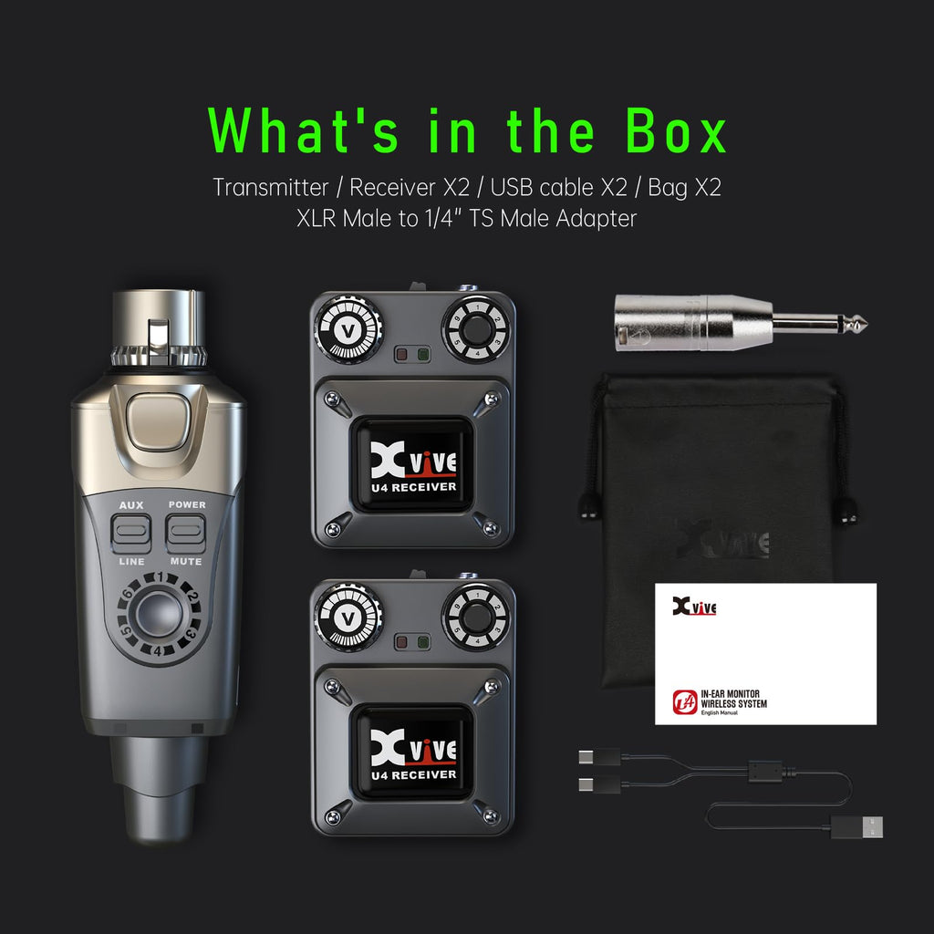 Xvive U4 Wireless in-Ear Monitor System Professional IEM System Transmitter and Beltpack Receiver for Studio, Band Rehearsal,Live Performance (U4)