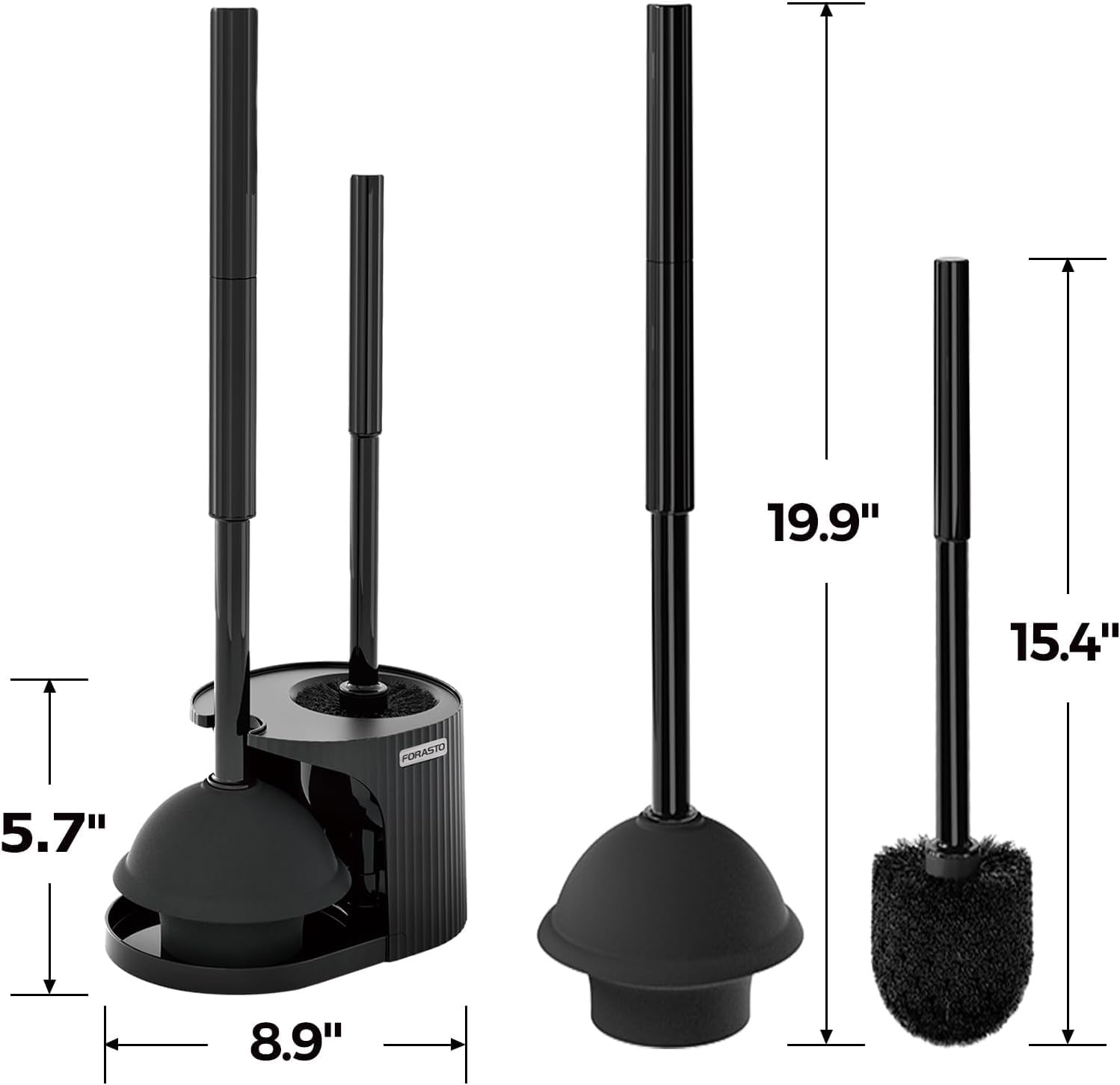 FORASTO 2 in 1 Toilet Plunger and Brush Set，Extended Handle Plunger，Toilet Bowl Brush Plunger Set, Bathroom Cleaning Tools ，Toilet Brush Plunger Combo，Cleaning Brush，Bathroom Cleaning Supplies