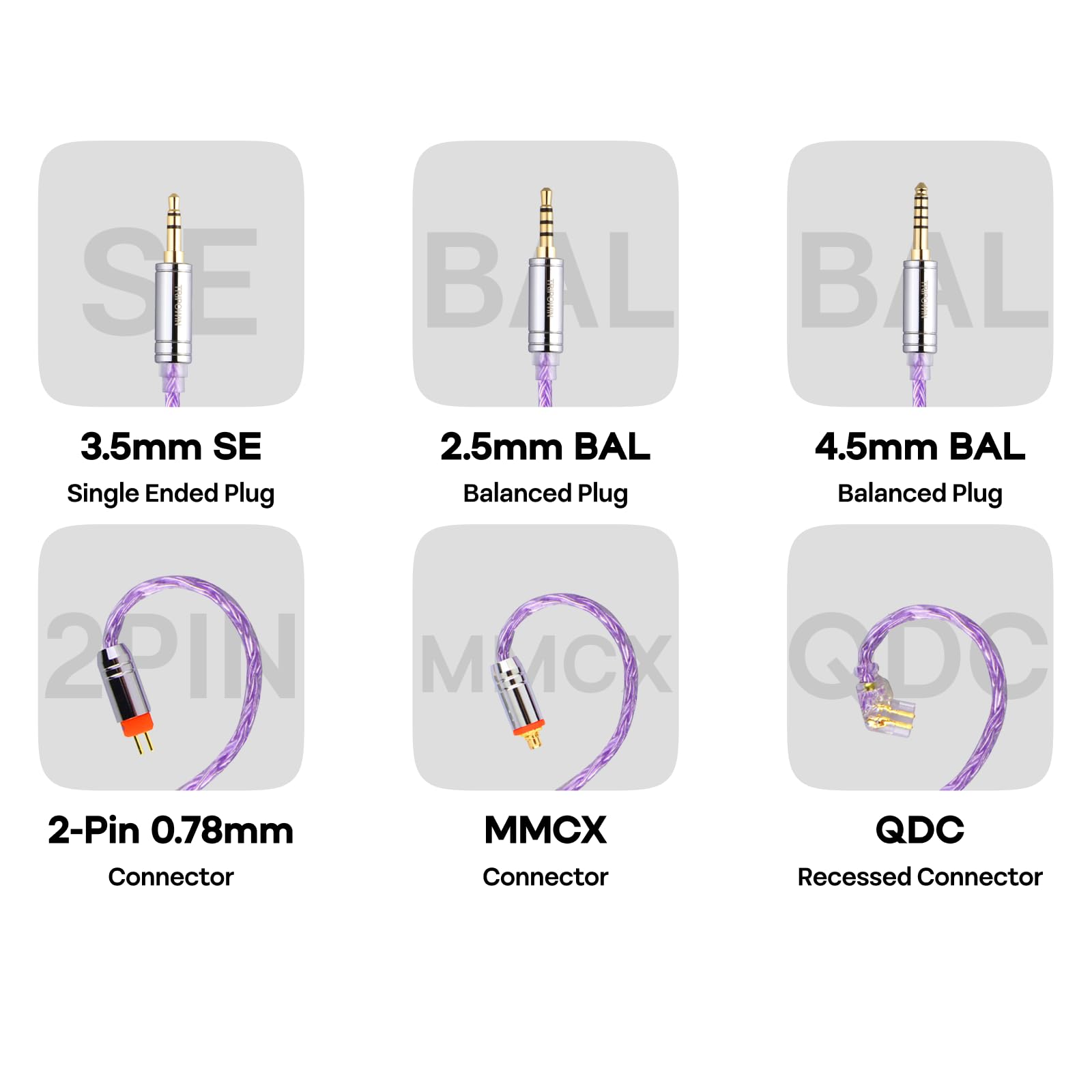 Linsoul Tripowin Zonie IEM Cable, 16 Core Silver Plated Earphone Upgraded Cords, 1.25m SPC in Ear Monitor Cable for 7hz Zero:2 Orchestra Lite Cadenza Hype4 Supermix4(2pin 0.78mm, 4.4mm)(Grey)