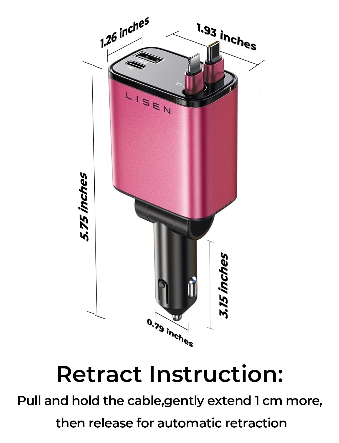 LISEN Retractable Car Charger, Gifts for Mothers Day 2026, 84W Car Charger USB C Fast Charge, Gifts for Mom Dad Him Her, Travel Essentials Car Accessories for Men Women Gifts for iPhone 17 16 15 14 13