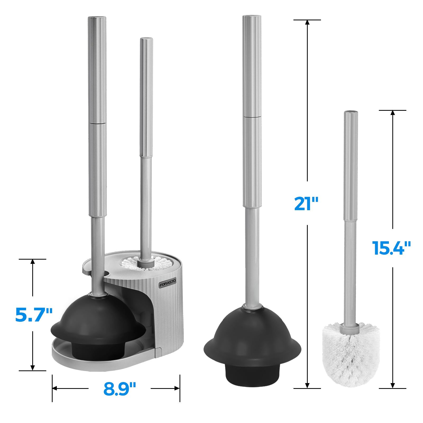 FORASTO 2 in 1 Toilet Plunger and Brush Set，Extended Handle Plunger，Toilet Bowl Brush Plunger Set, Bathroom Cleaning Tools ，Toilet Brush Plunger Combo，Cleaning Brush，Bathroom Cleaning Supplies