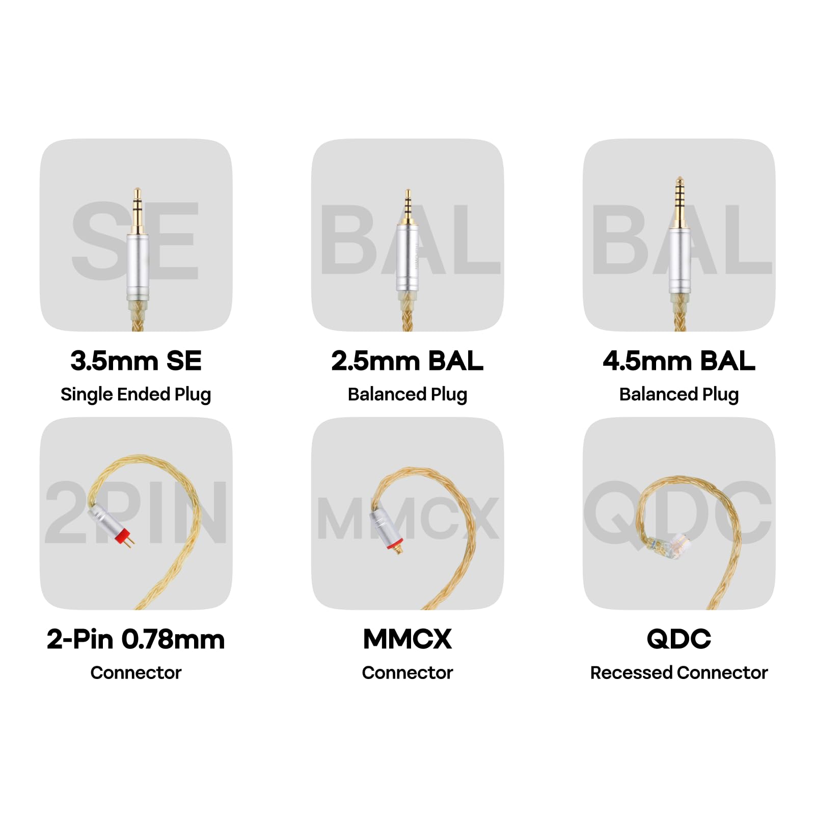 Linsoul Tripowin Zonie IEM Cable, 16 Core Silver Plated Earphone Upgraded Cords, 1.25m SPC in Ear Monitor Cable for 7hz Zero:2 Orchestra Lite Cadenza Hype4 Supermix4(2pin 0.78mm, 4.4mm)(Grey)