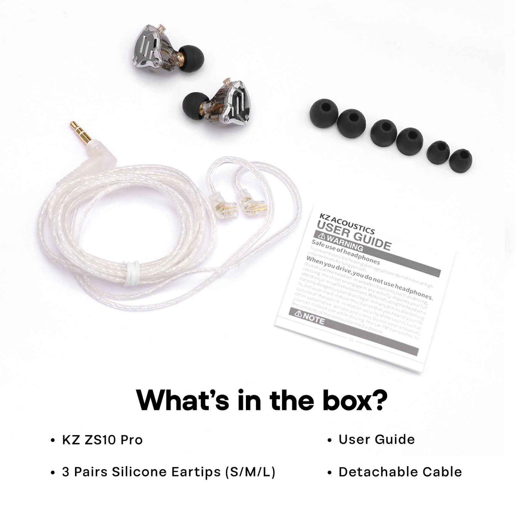 Linsoul KZ ZS10 Pro, 4BA+1DD 5 Driver in Ear Monitor, HiFi Wired Earbuds, Gaming Earbuds, Hybrid IEM Earphones with Stainless Steel Faceplate, Detachable Cable for Musician(Without Mic, Dark Black)