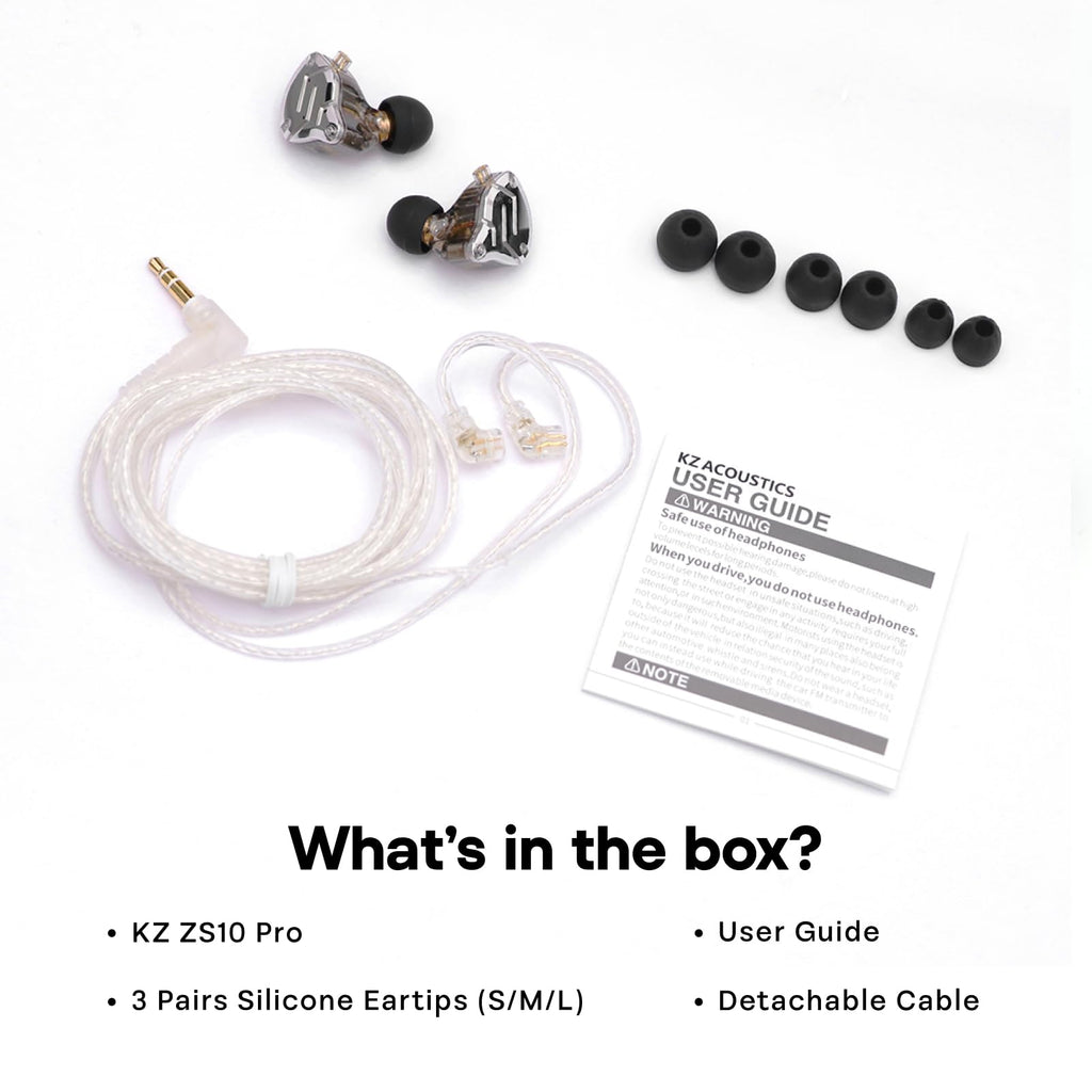 Linsoul KZ ZS10 Pro, 4BA+1DD 5 Driver in Ear Monitor, HiFi Wired Earbuds, Gaming Earbuds, Hybrid IEM Earphones with Stainless Steel Faceplate, Detachable Cable for Musician(Without Mic, Dark Black)