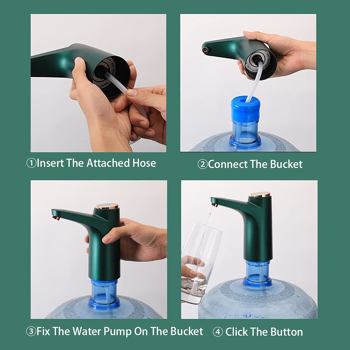 5 Gallon Water Bottle Dispenser Pump System USB Charging Automatic Drinking Water Pump Portable Electric Water Dispenser (Green)