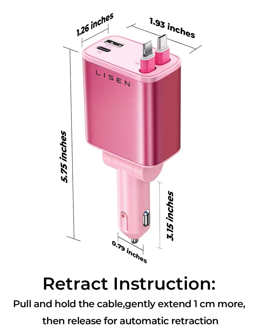 LISEN Retractable Car Charger, Gifts for Mothers Day 2026, 84W Car Charger USB C Fast Charge, Gifts for Mom Dad Him Her, Travel Essentials Car Accessories for Men Women Gifts for iPhone 17 16 15 14 13