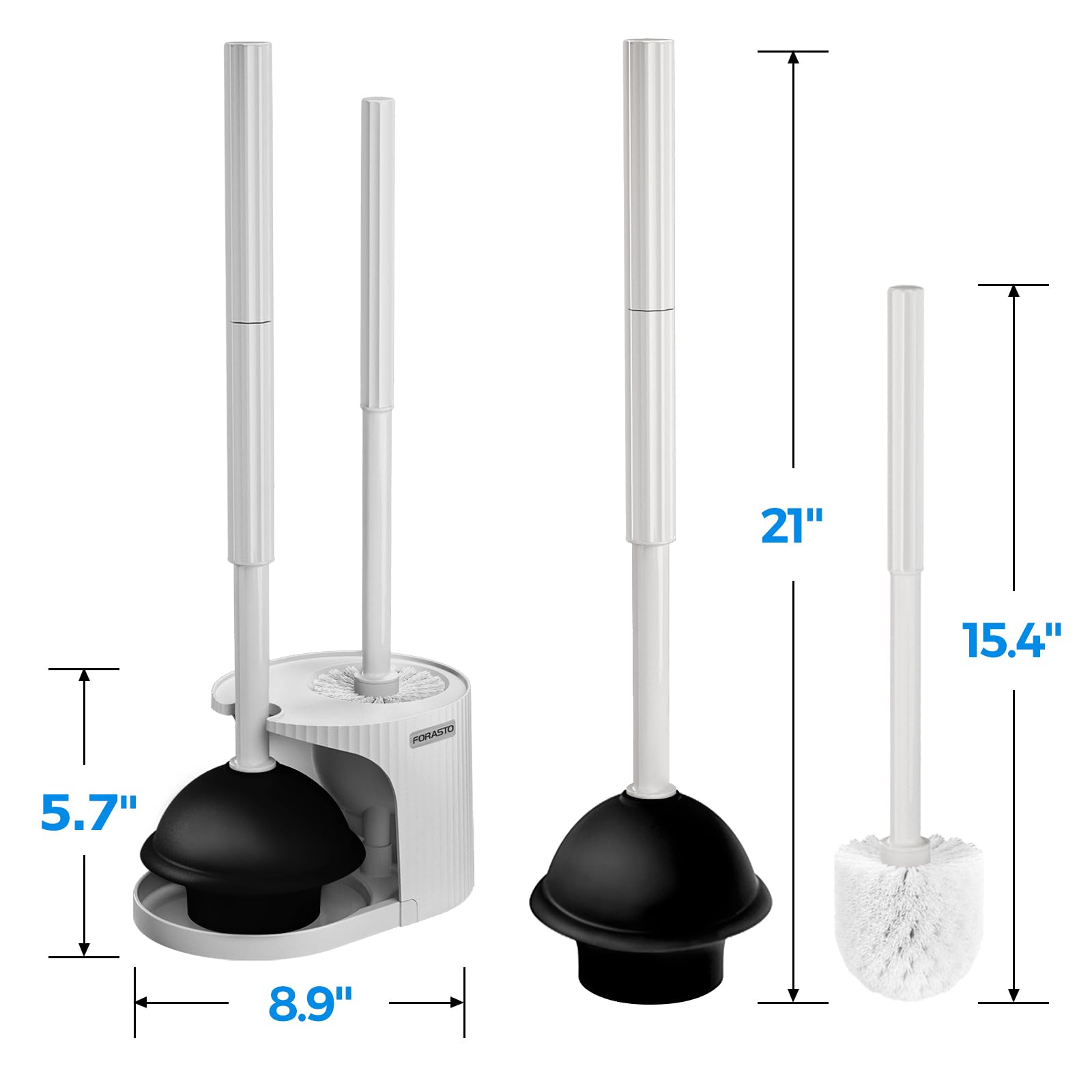 FORASTO 2 in 1 Toilet Plunger and Brush Set，Extended Handle Plunger，Toilet Bowl Brush Plunger Set, Bathroom Cleaning Tools ，Toilet Brush Plunger Combo，Cleaning Brush，Bathroom Cleaning Supplies