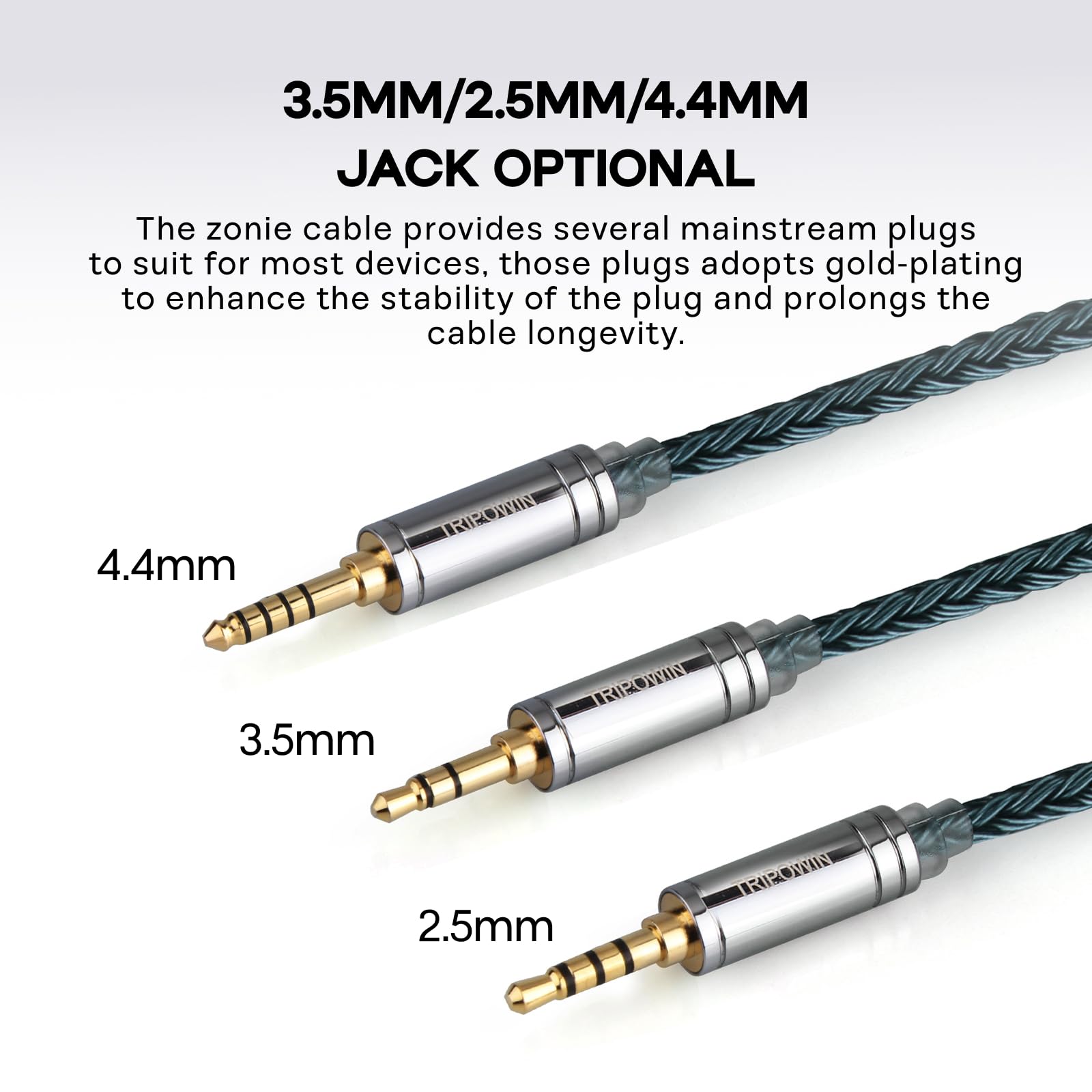 Linsoul Tripowin Zonie IEM Cable, 16 Core Silver Plated Earphone Upgraded Cords, 1.25m SPC in Ear Monitor Cable for 7hz Zero:2 Orchestra Lite Cadenza Hype4 Supermix4(2pin 0.78mm, 4.4mm)(Grey)