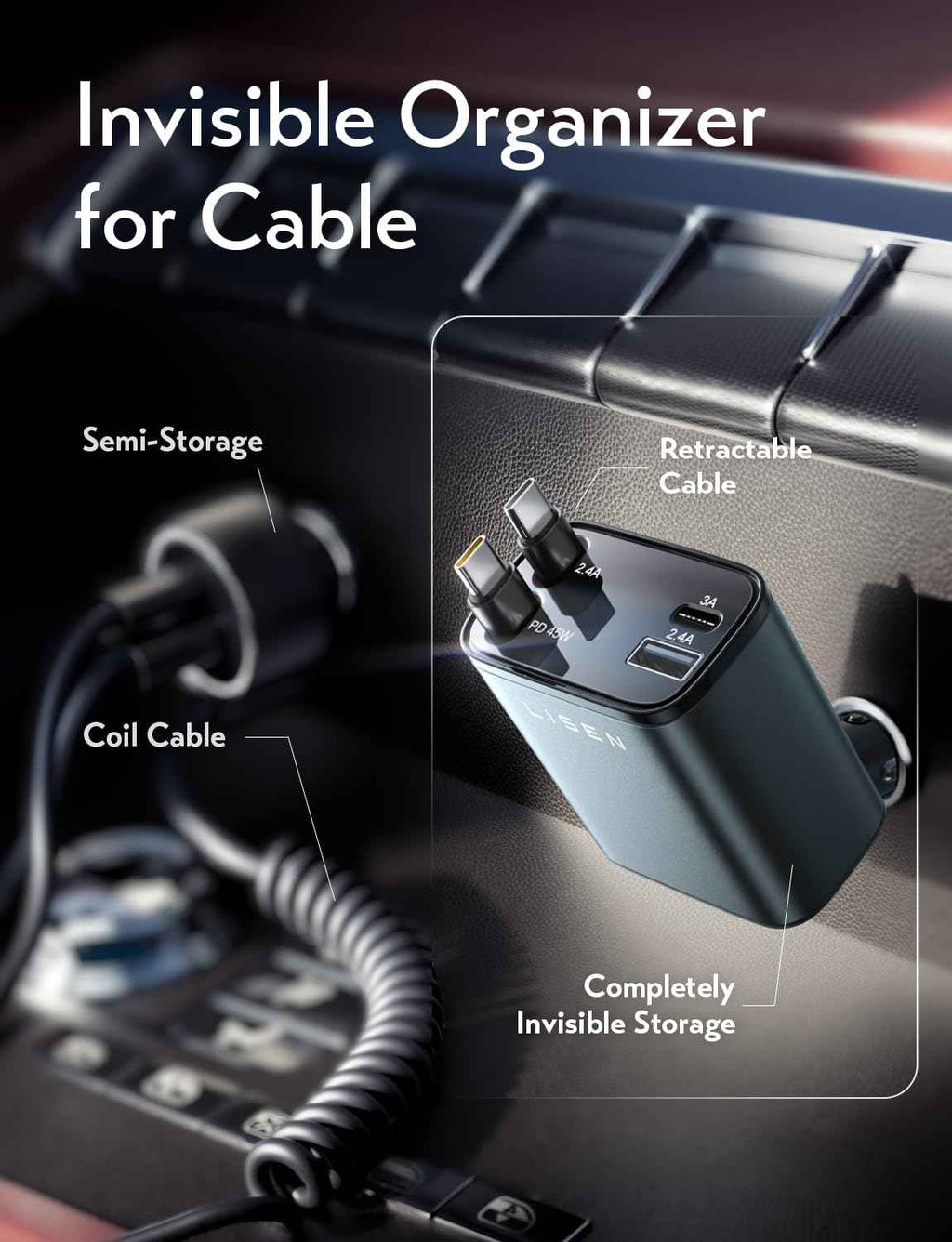 LISEN Retractable Car Charger, Gifts for Mothers Day 2026, 84W Car Charger USB C Fast Charge, Gifts for Mom Dad Him Her, Travel Essentials Car Accessories for Men Women Gifts for iPhone 17 16 15 14 13