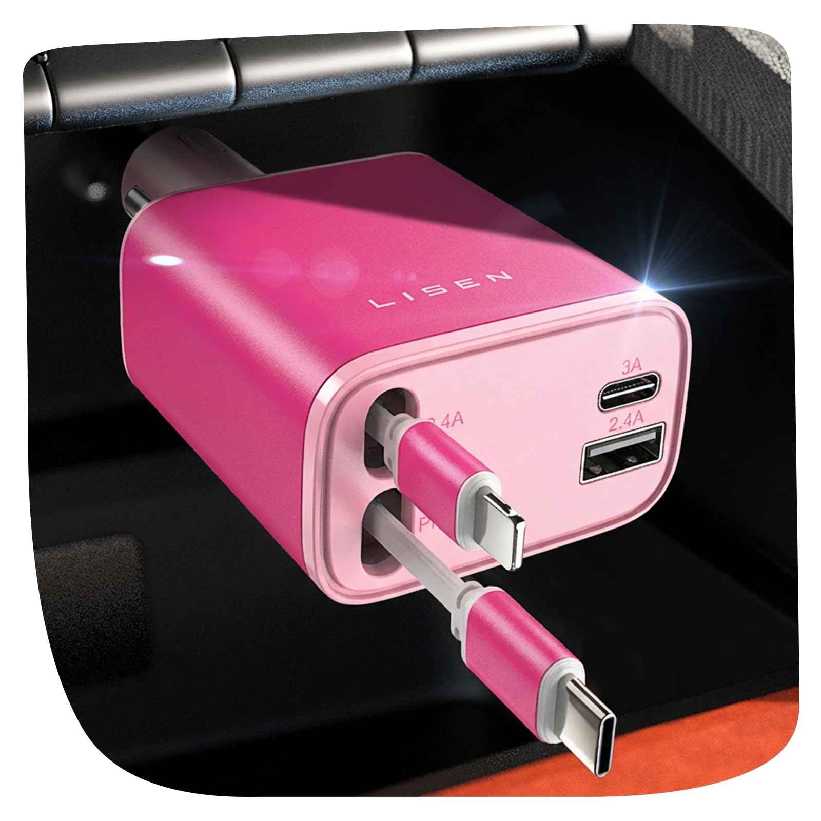 LISEN Retractable Car Charger, Gifts for Mothers Day 2026, 84W Car Charger USB C Fast Charge, Gifts for Mom Dad Him Her, Travel Essentials Car Accessories for Men Women Gifts for iPhone 17 16 15 14 13