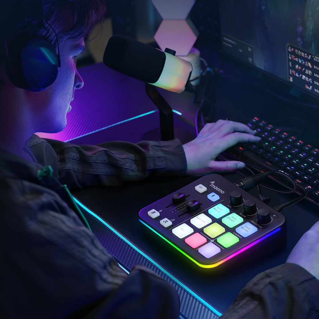 MAONO Gaming Audio Mixer, Audio Interface with Pro-preamp, RGB, Bluetooth, 48V Phantom Power for Live Streaming, Podcasting, Content Create, Gaming MaonoCaster G1 NEO (Not for USB Mic)
