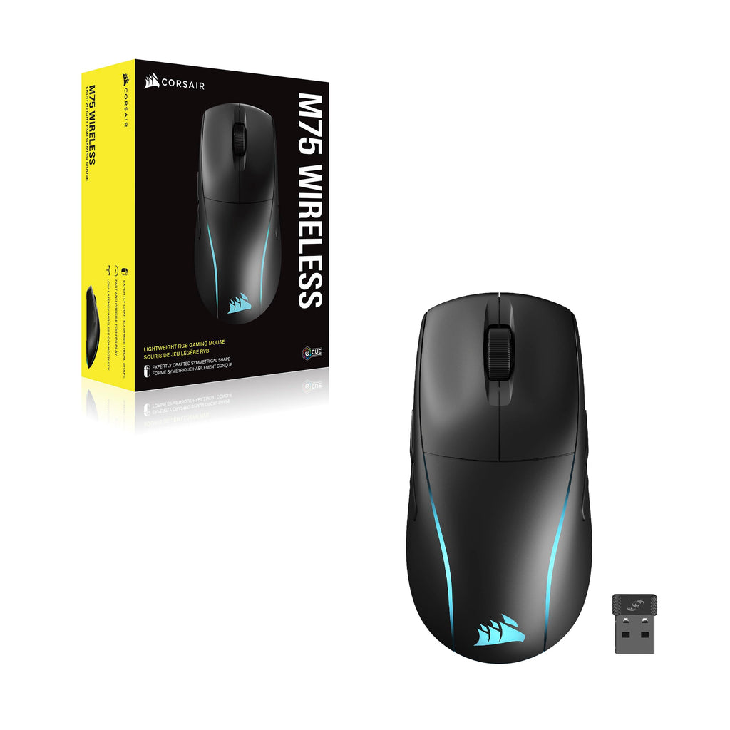 Corsair M75 Wireless Gaming Mouse - 26,000 DPI, Lightweight FPS Design, Swappable Side Buttons, iCUE Compatible, Black