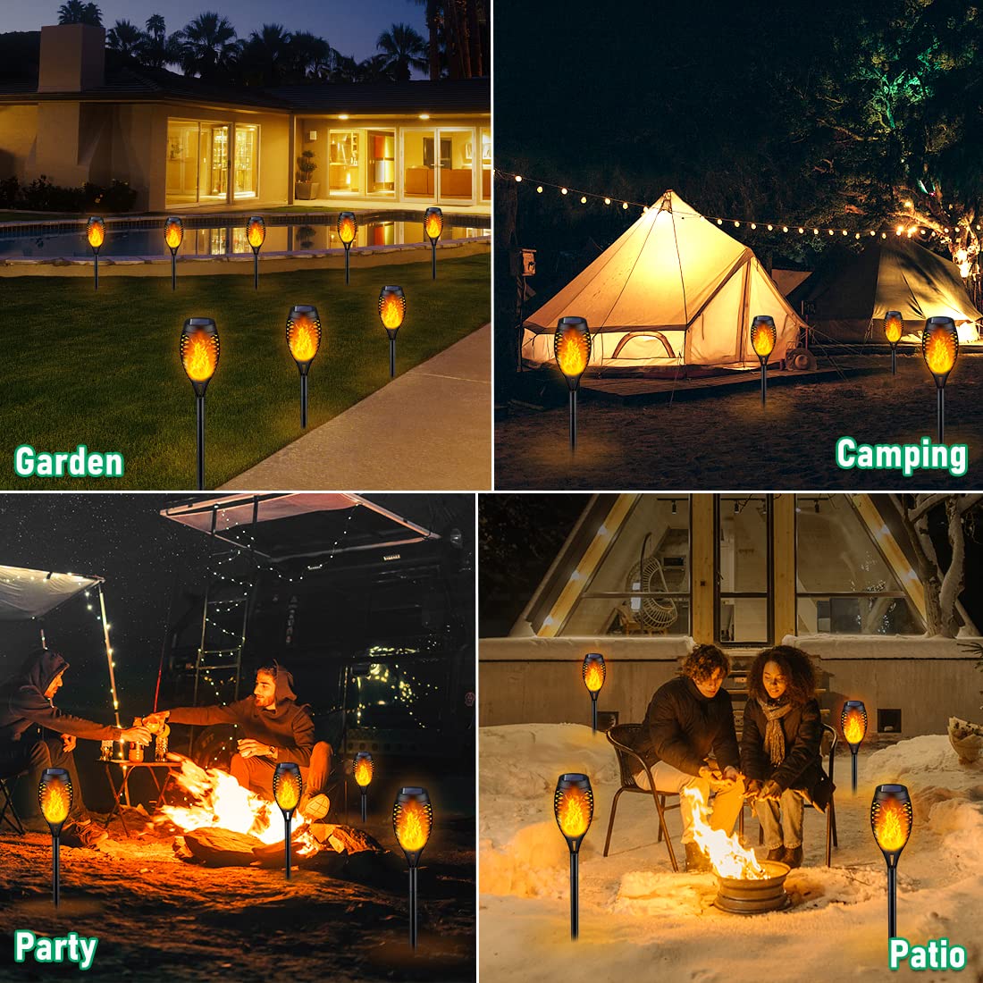 IkeeRuic Christmas Decorations Outdoor, Multicolor Solar Christmas Lights Outdoor with Flickering Flame, Solar Torch Light for Xmas Decor, Solar Powered Outside Lighting Waterproof for Yard Pathway