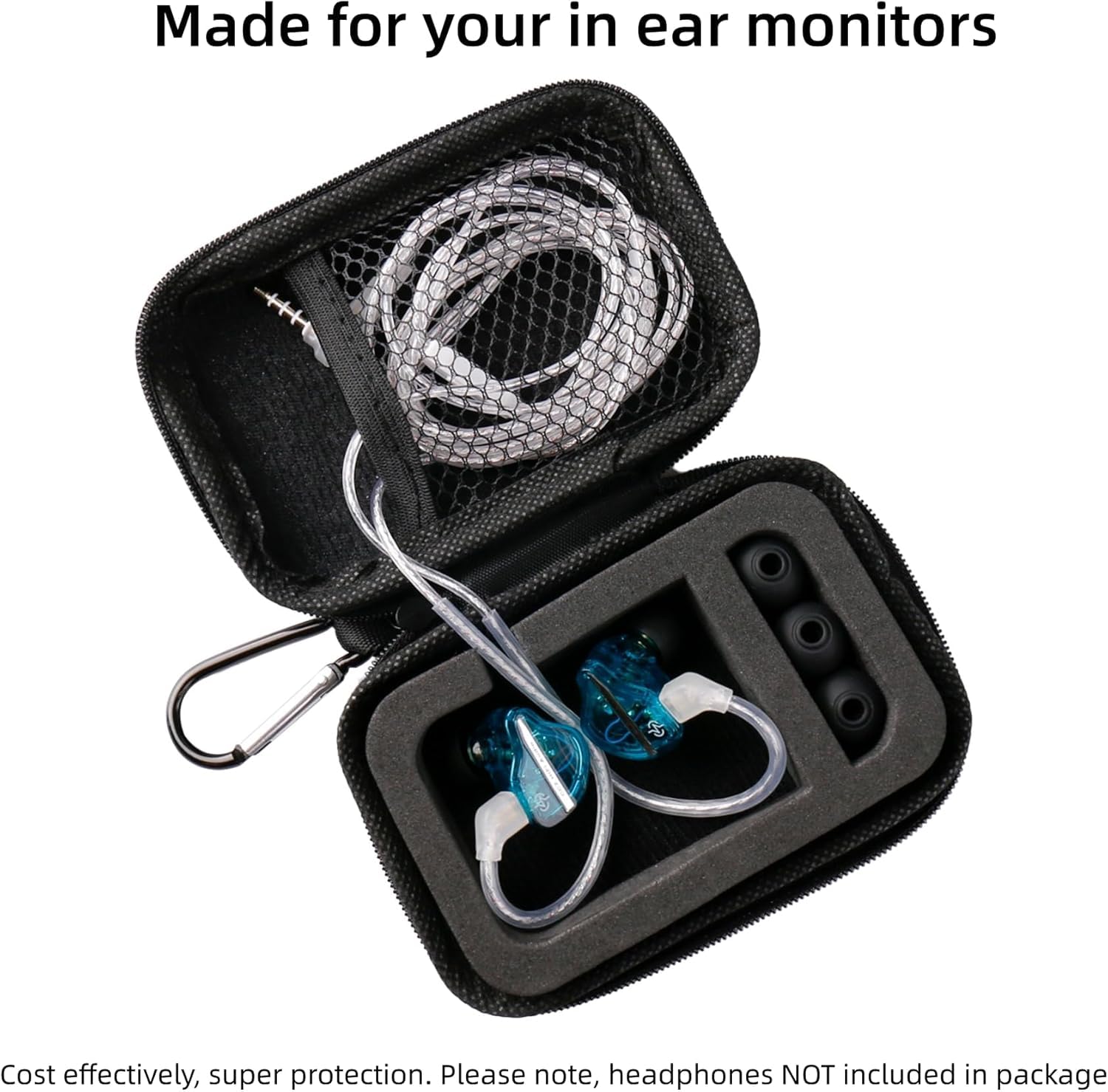 Estuche IEM KZ ZS10 Pro para monitor intrauricular, estuche para auriculares CCZ ZC02 con mosquetón, bolsa de almacenamiento de viaje EVA para CCA CRA, Shure SE215, Moondrop Chu, CCZ Melody, KBEAR KS1