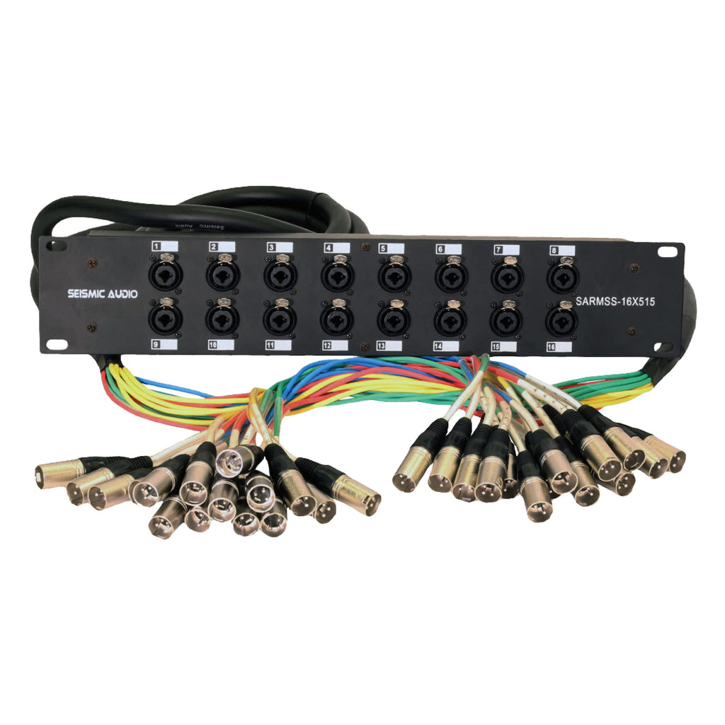 Seismic Audio SARMSS-16x515 Rack Mount 16 Channel XLR TRS Combo Splitter Snake Cable - 5' & 15' XLR trunks