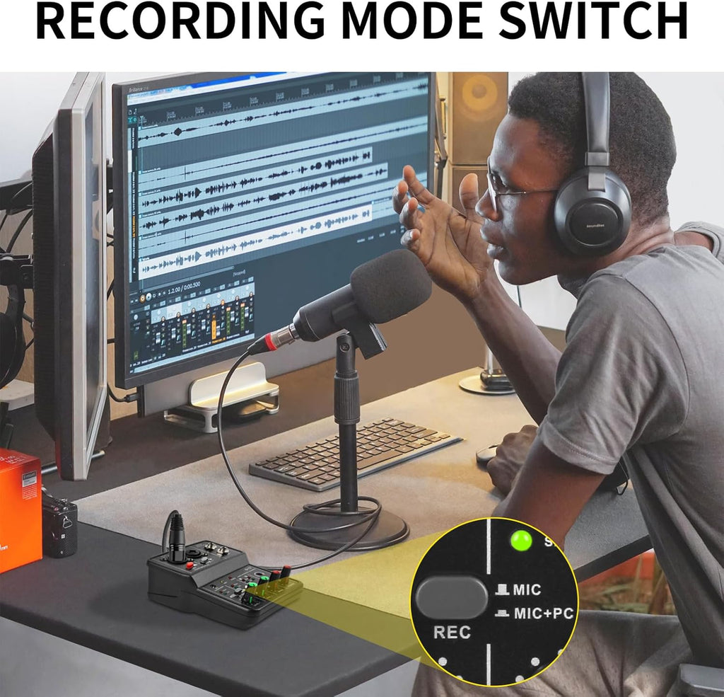 XTUGA USB Audio Interface for PC,Interface for Recording Music Computer Recording Audio Interface XLR with 3.55m Microphone Jack, USB Sound Card for Recording Studio, Ultra-low Latency Plug&Play, Q-12
