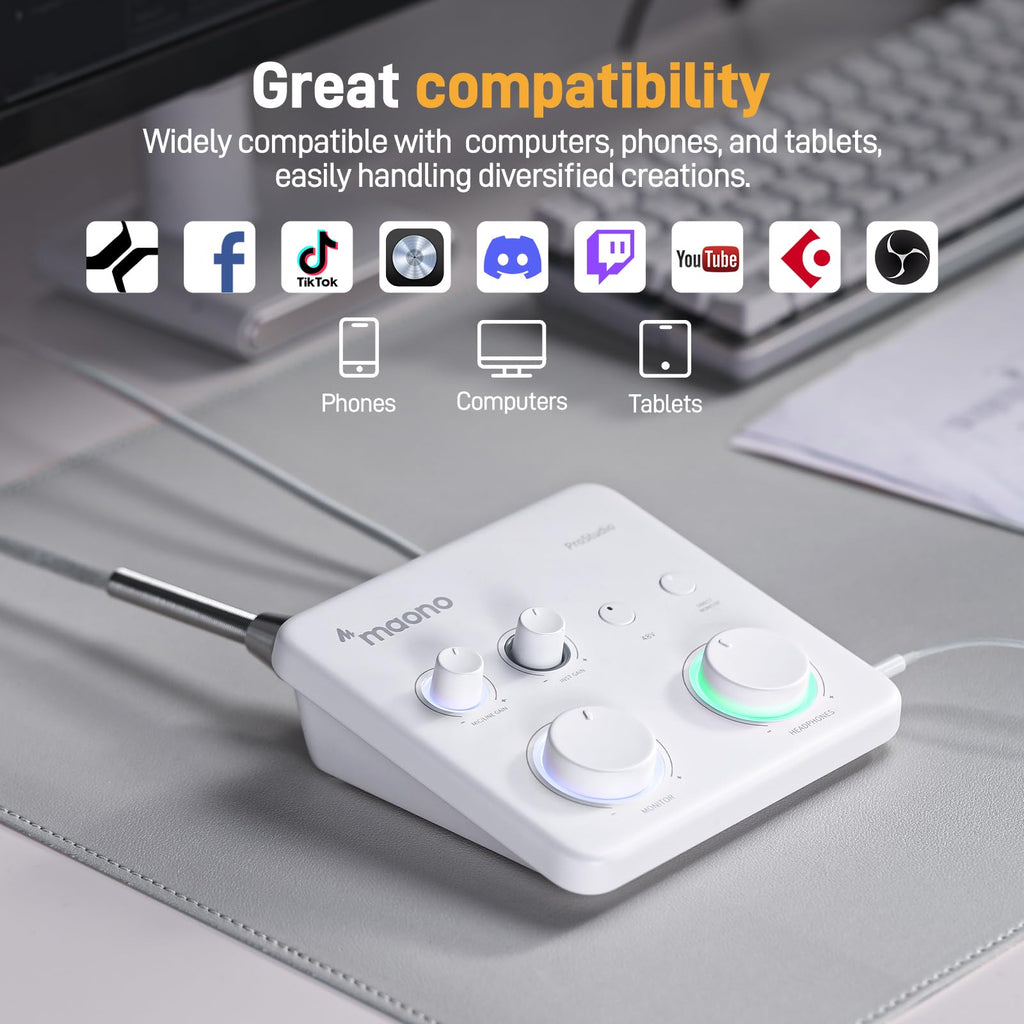 MAONO USB Audio Interface for PC: Interface with XLR Input 24-bit/192kHz Routing Software LOOPBACK ASIO Driver for Recording Music, Home-Studio, Guitar, Podcast, Streaming, DAW(PS22 Lite Black)