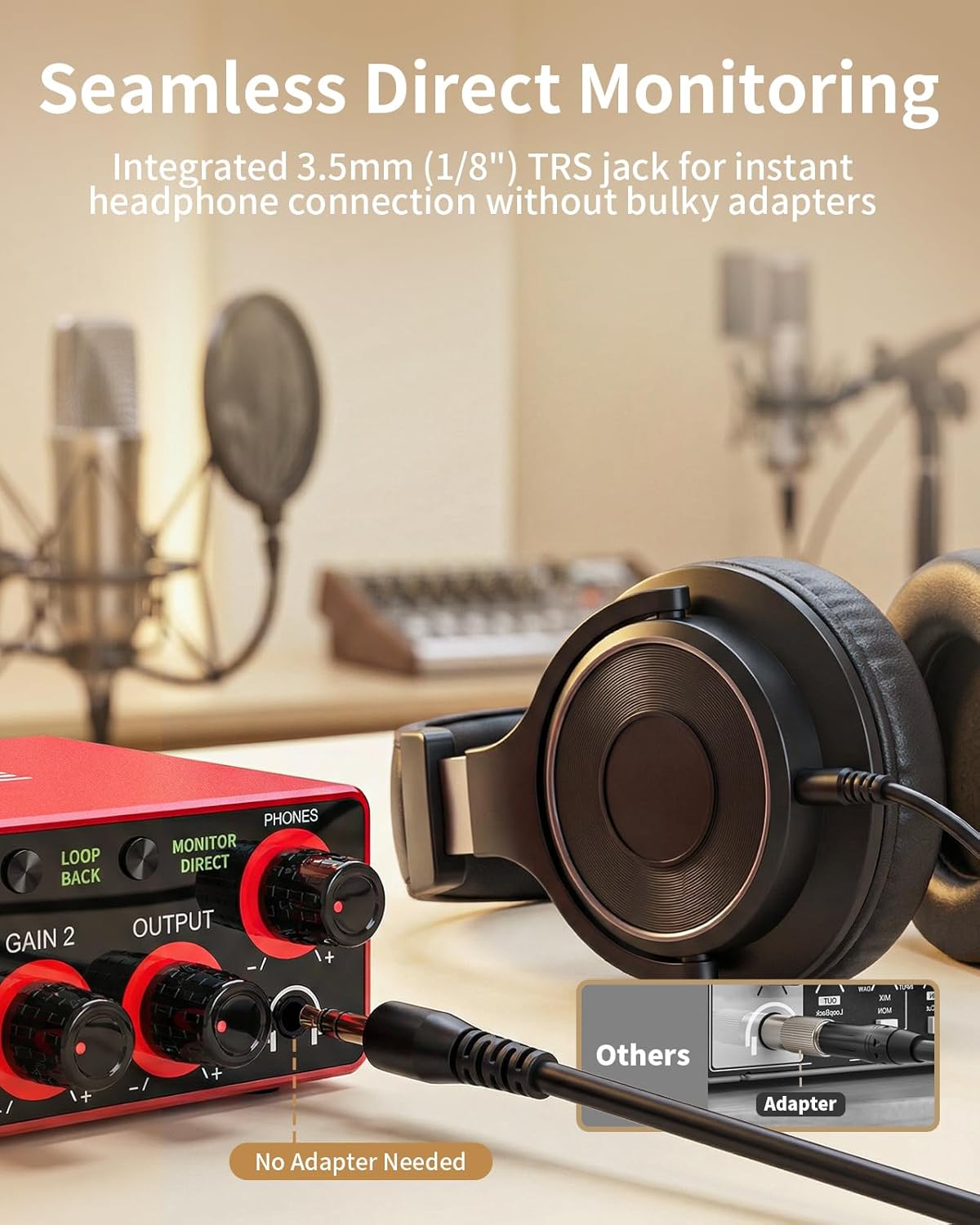 Audio Interface, 2X2 24-bit/192kHz Interface for High-Fidelity, Studio Quality PC/Mac/iOS Recording, XLR/TRS Combo Input, Monitor Mix/Loopback Function, One-Cable Setup(Alloy Red)