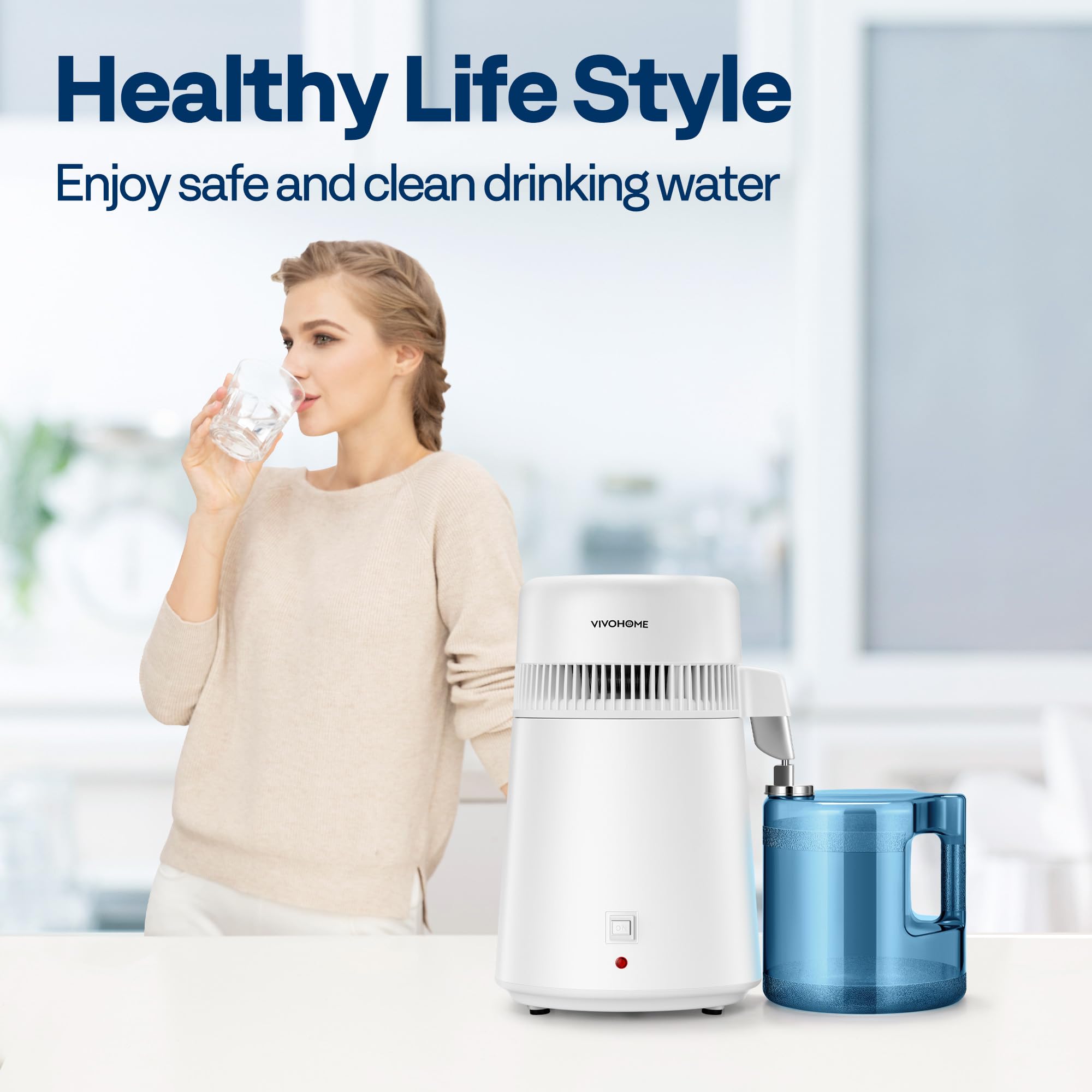 VIVOHOME Water Distiller Countertop 1.6 Gallon/6L 900W Distilled Water Machine with Smart Switch Purifier Filter for Home Office, White