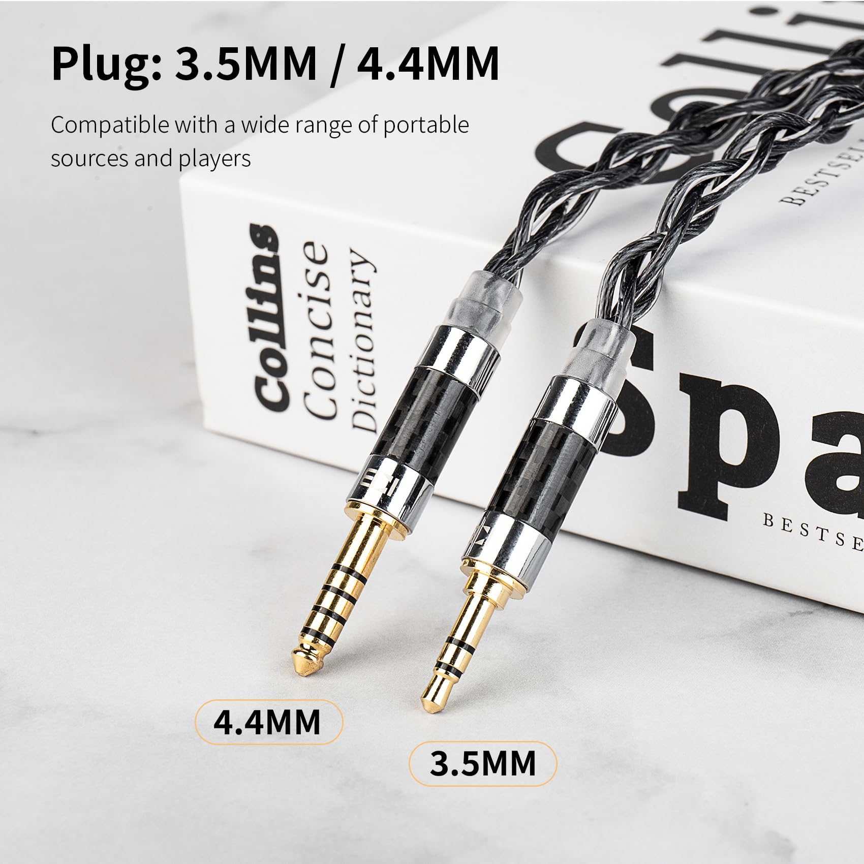 KBEAR P34 IEM Cable, 5N 2-Strands 98-Core OFC Silver-Plated HiFi Earphone Upgrade 2Pin Cable, Interchangeable 3.5mm/4.4mm Plug, in Ear Monitors Headphones Replacement Wire for Audiophile Musician