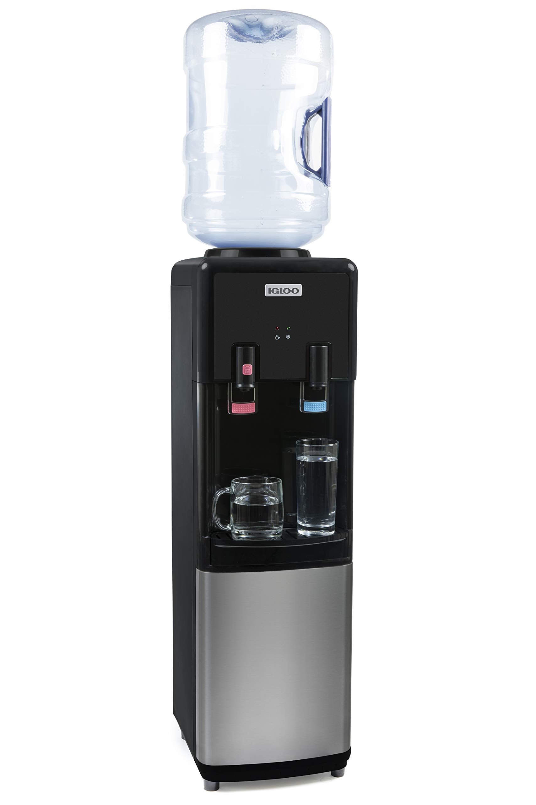 Igloo Top Loading Water Cooler with Removable Drip Tray & Energy-Saving Features- Water Tower with Hot & Cold Temperature Settings- Water Dispenser Fits 3 & 5-Gallon Jugs with Child Safety Lock- White