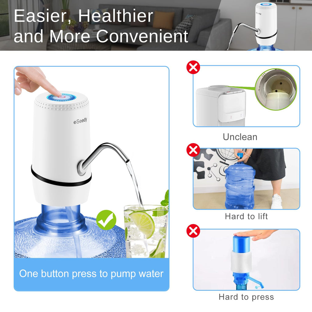 Water Pump for 5 Gallon Bottle, USB Charging Automatic Water Dispenser with Rechargeable Battery, Portable Electric Drinking Water Jug Pump for Home, Kitchen, Living Room, Office, Camping - Black