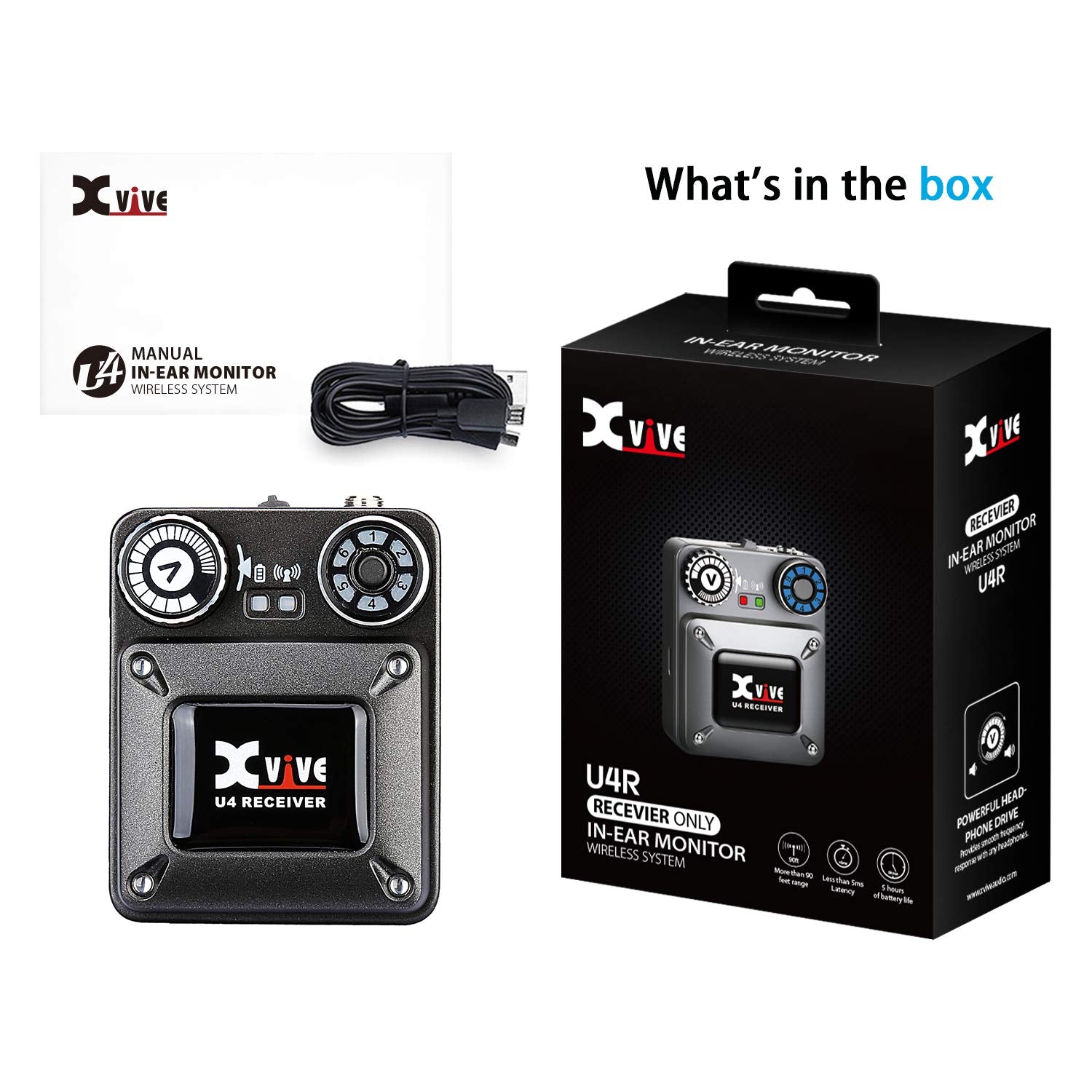 Xvive U4 Wireless in-Ear Monitor System Professional IEM System Transmitter and Beltpack Receiver for Studio, Band Rehearsal,Live Performance (U4)