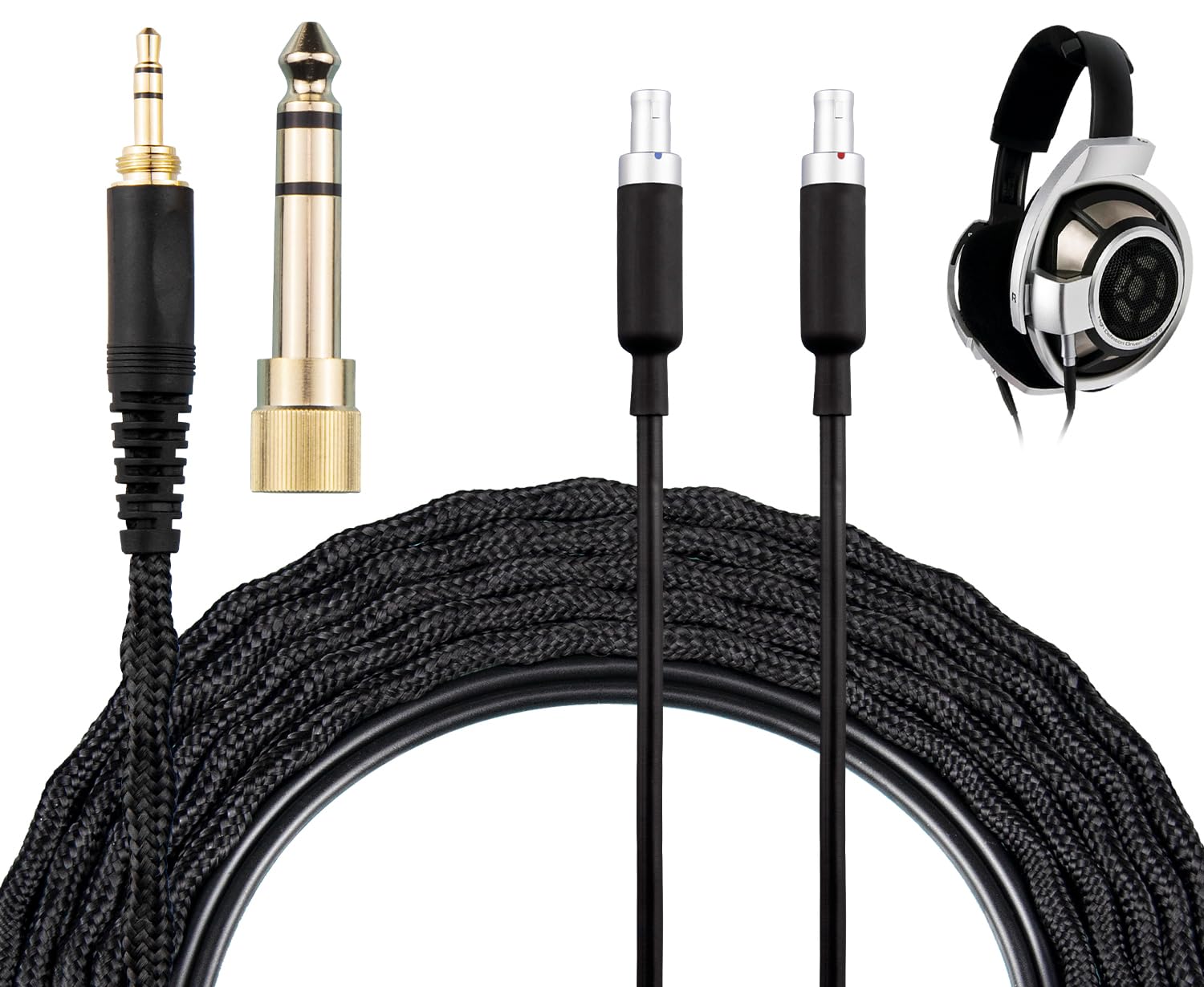 SOULWIT Headphone Cable for Sennheiser HD800/HD800S/HD820, Nylon Braided Audio Cable Replacement, 6N OCC + Silver-Plated OCC, 3 m/10 ft, 3.5 mm Plug & 6.35 mm Adapter