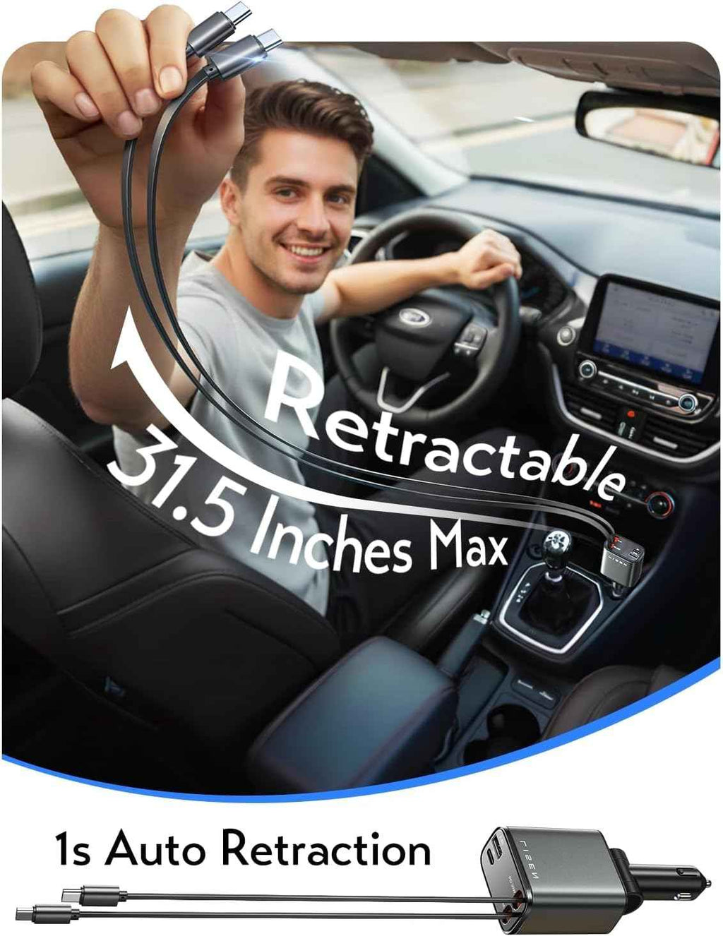 LISEN Retractable Car Charger, Gifts for Mothers Day 2026, 84W Car Charger USB C Fast Charge, Gifts for Mom Dad Him Her, Travel Essentials Car Accessories for Men Women Gifts for iPhone 17 16 15 14 13