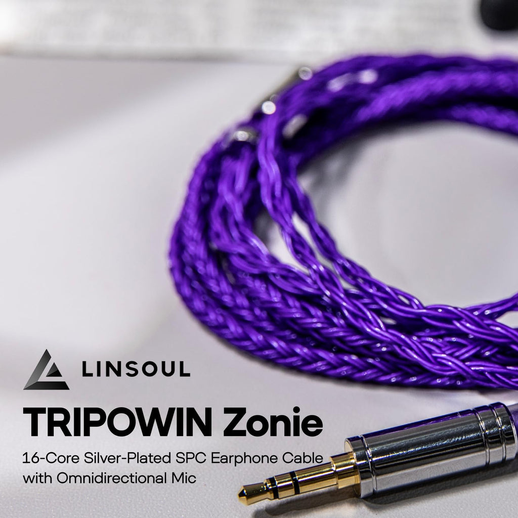 Linsoul Tripowin Zonie IEM Cable, 16 Core Silver Plated Earphone Upgraded Cords, 1.25m SPC in Ear Monitor Cable for 7hz Zero:2 Orchestra Lite Cadenza Hype4 Supermix4(2pin 0.78mm, 4.4mm)(Grey)
