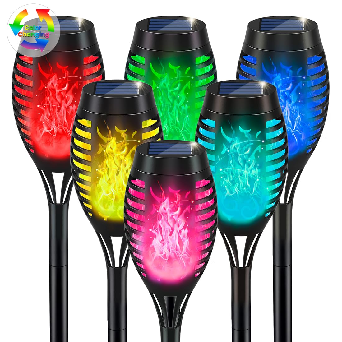 IkeeRuic Christmas Decorations Outdoor, Multicolor Solar Christmas Lights Outdoor with Flickering Flame, Solar Torch Light for Xmas Decor, Solar Powered Outside Lighting Waterproof for Yard Pathway