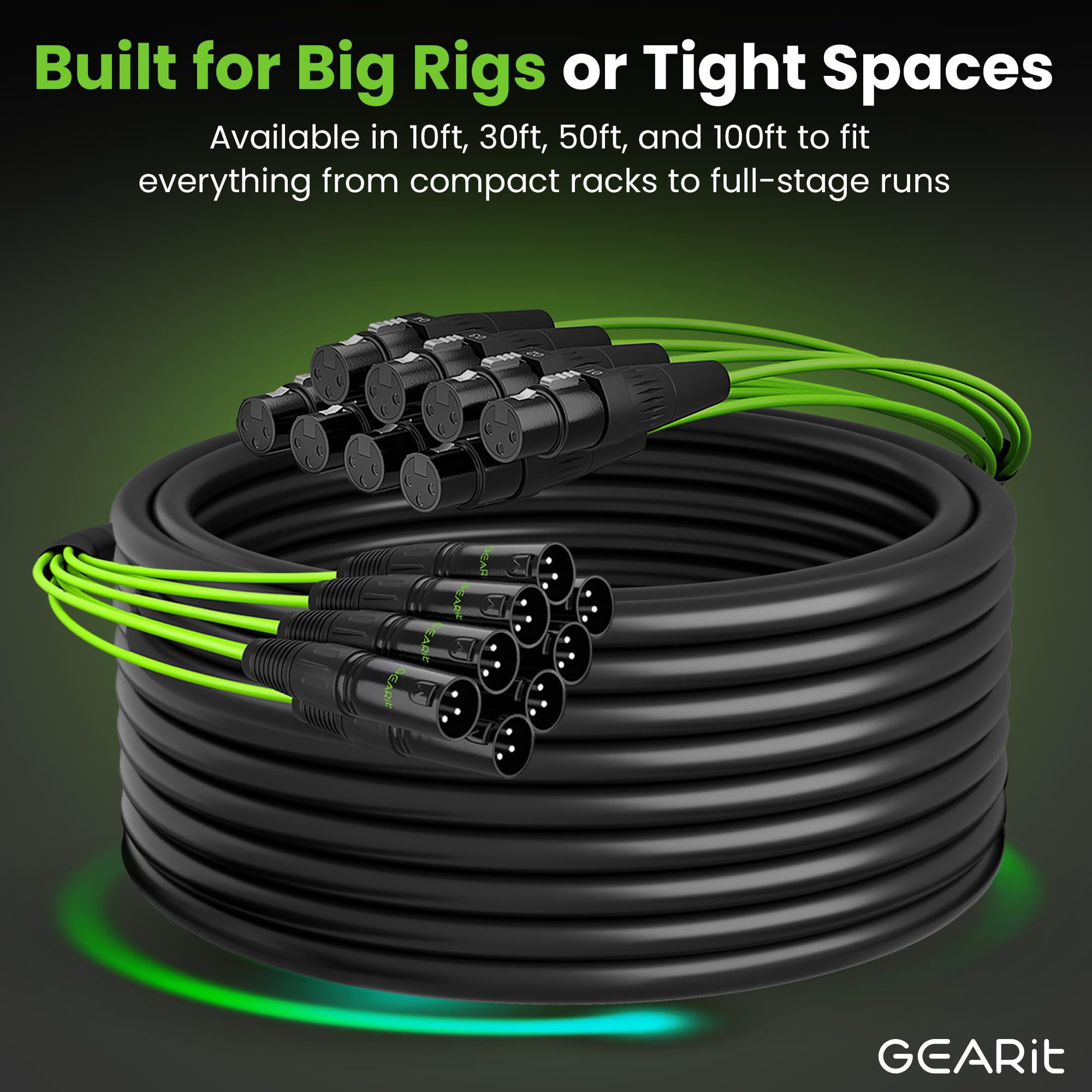 GearIT 8-Channel XLR Snake Cable (50 ft) - 100% Oxygen-Free Copper Snake Wire, Channel Labels, Metal XLR Connectors for Pro Audio - 50 Feet