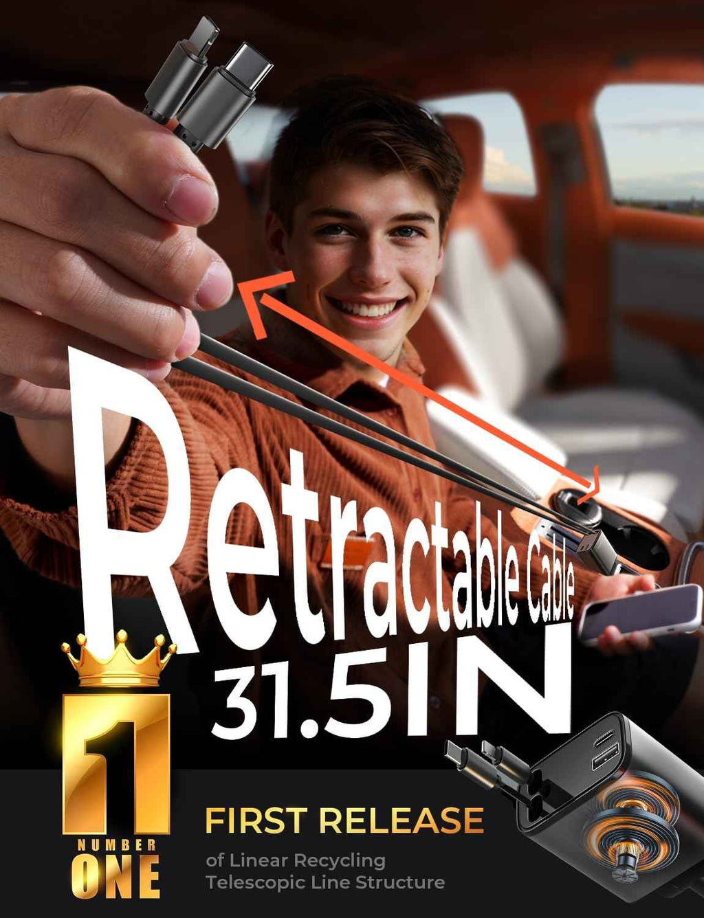 LISEN Retractable Car Charger, Gifts for Mothers Day 2026, 84W Car Charger USB C Fast Charge, Gifts for Mom Dad Him Her, Travel Essentials Car Accessories for Men Women Gifts for iPhone 17 16 15 14 13