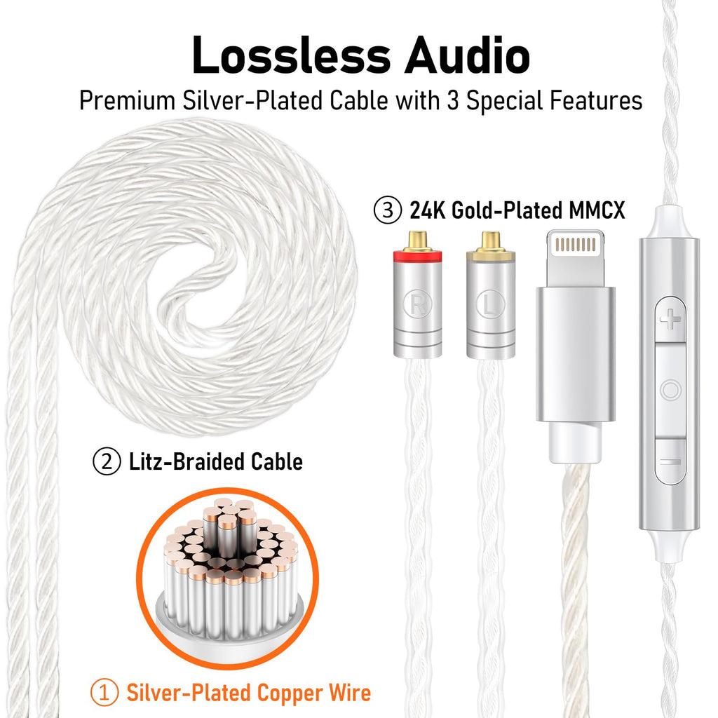 Vibes 202MC USB-C Wired Earbuds - USBC HiFi in Ear Headphones for iPhone 17/16/15 - Noise Isolating Ear Buds w/ Mic - Clear Sound, Deep Bass & Comfort-Fit Earphones - Silver Plated Cord, Carrying Case